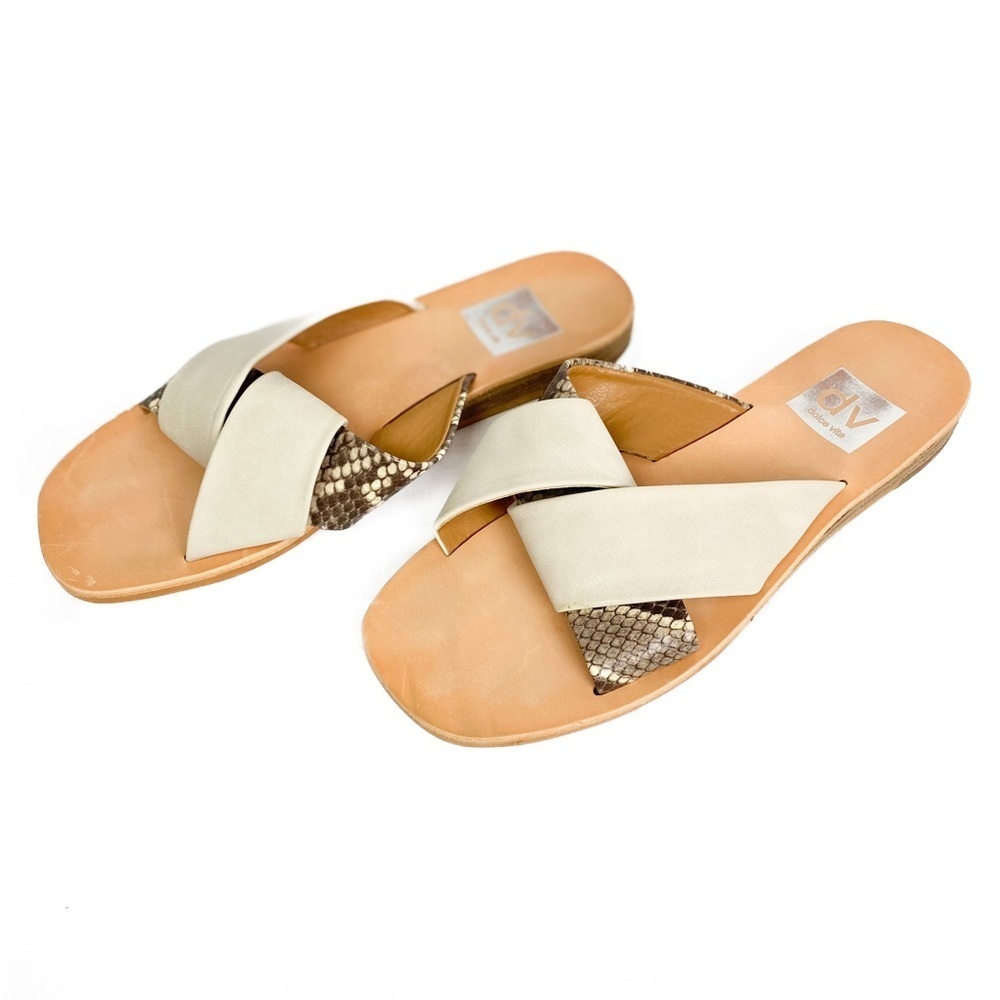 Dolce Vida Ivory Snakeskin Two‎ Tone Slide Sandal - Size 6 - Picture 9 of 13